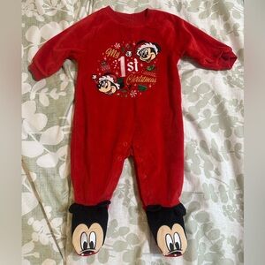 Disney Mickey & Minnie Mouse Baby First Christmas One Piece Footie Sleeper 3/6